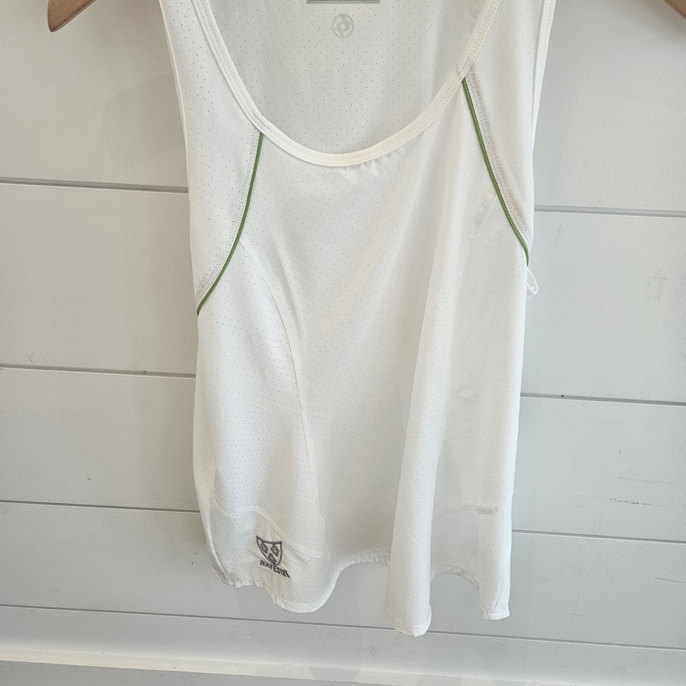 Lija White Tank Top with Green Trim